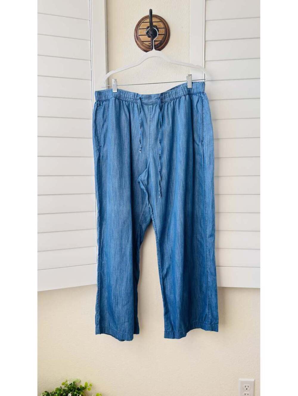 Coldwater Creek Size L Blue Drawstring Wide-Leg Pants
